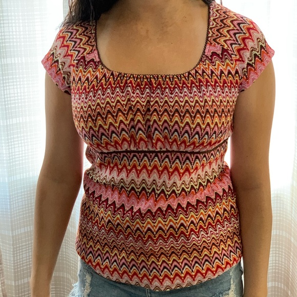 Requirements Tops - Requirements 1/4 Sleeve Zig Zag Patterned Top